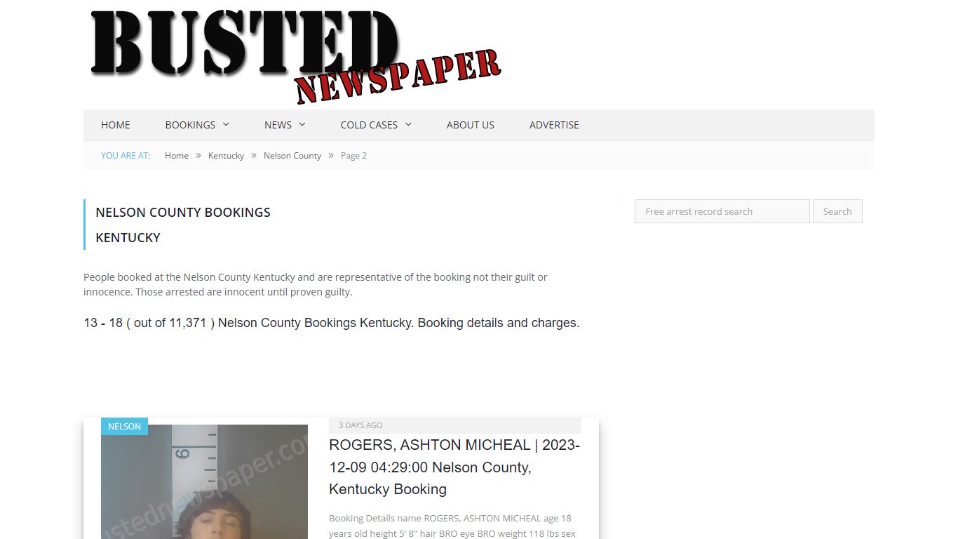 Nelson County, KY Mugshots - page 2 - BUSTED NEWSPAPER