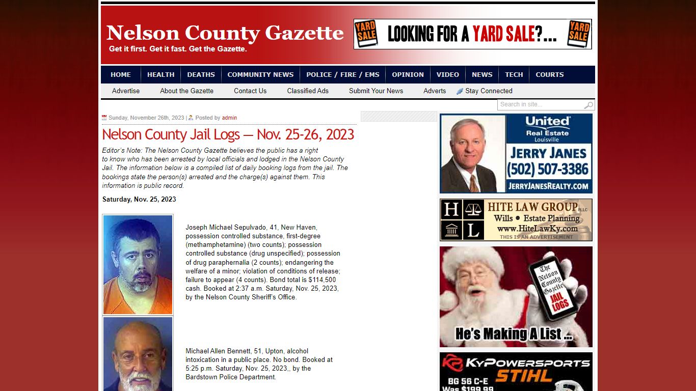 Nelson County Jail Logs — Nov. 25-26, 2023