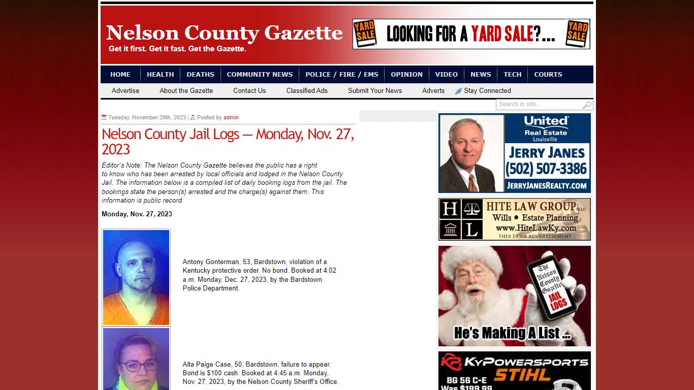 Nelson County Jail Logs — Monday, Nov. 27, 2023