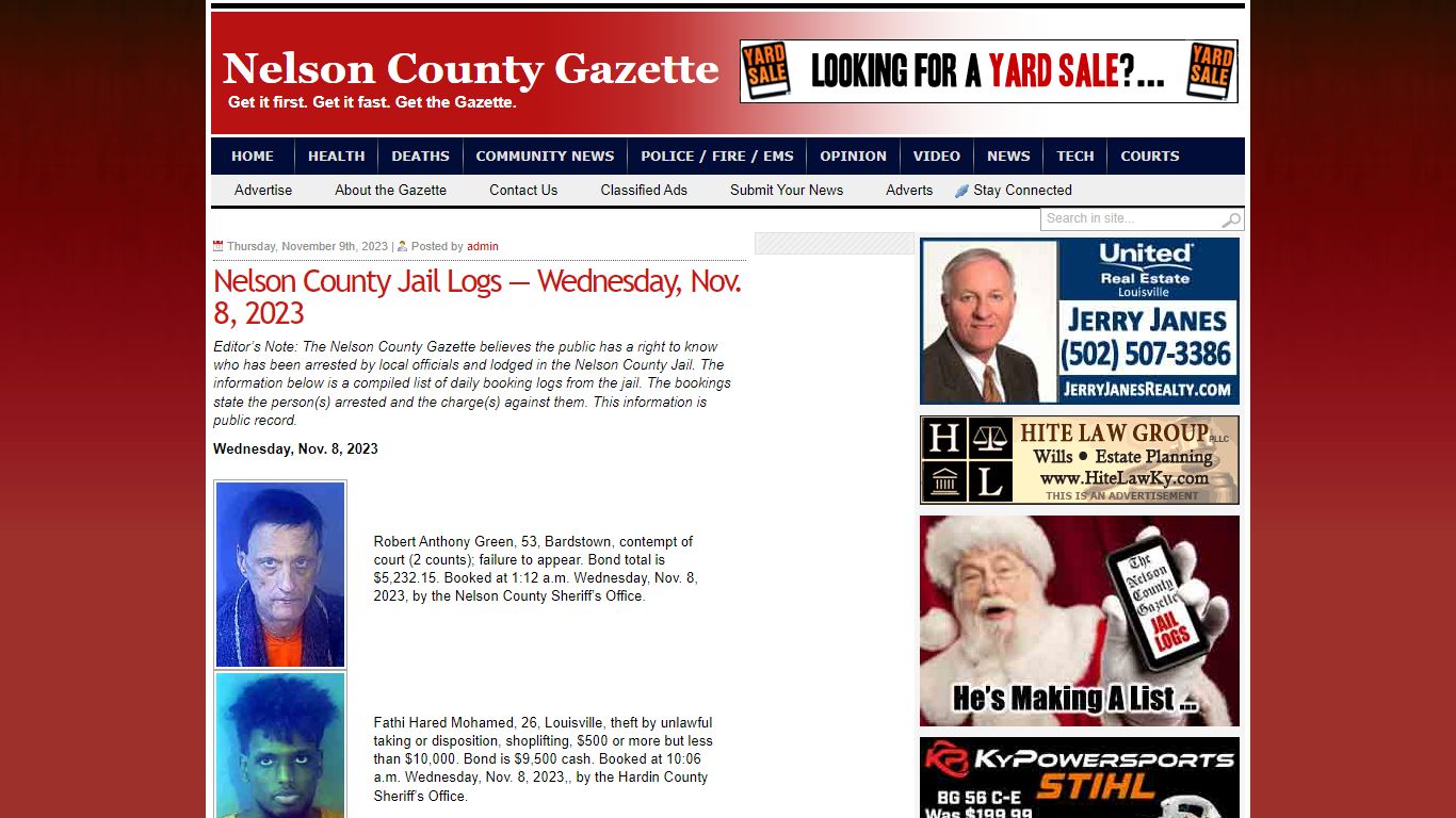 Nelson County Jail Logs — Wednesday, Nov. 8, 2023